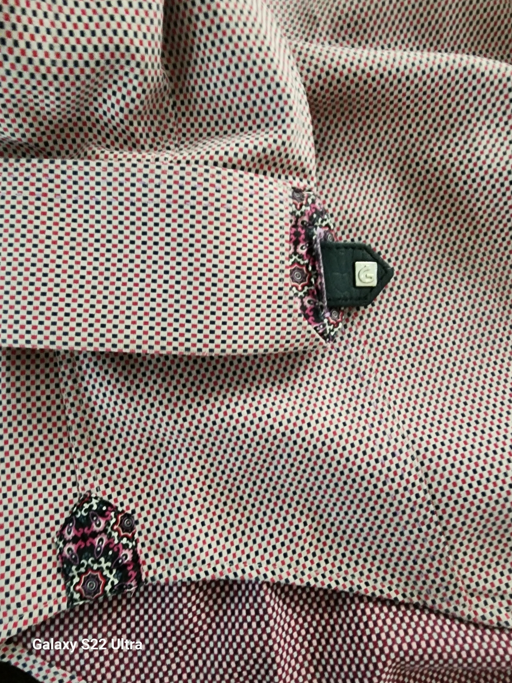 Men's Patterned Light Pink Dress Shirt with Floral Contrast Trim - Picture 2 of 4